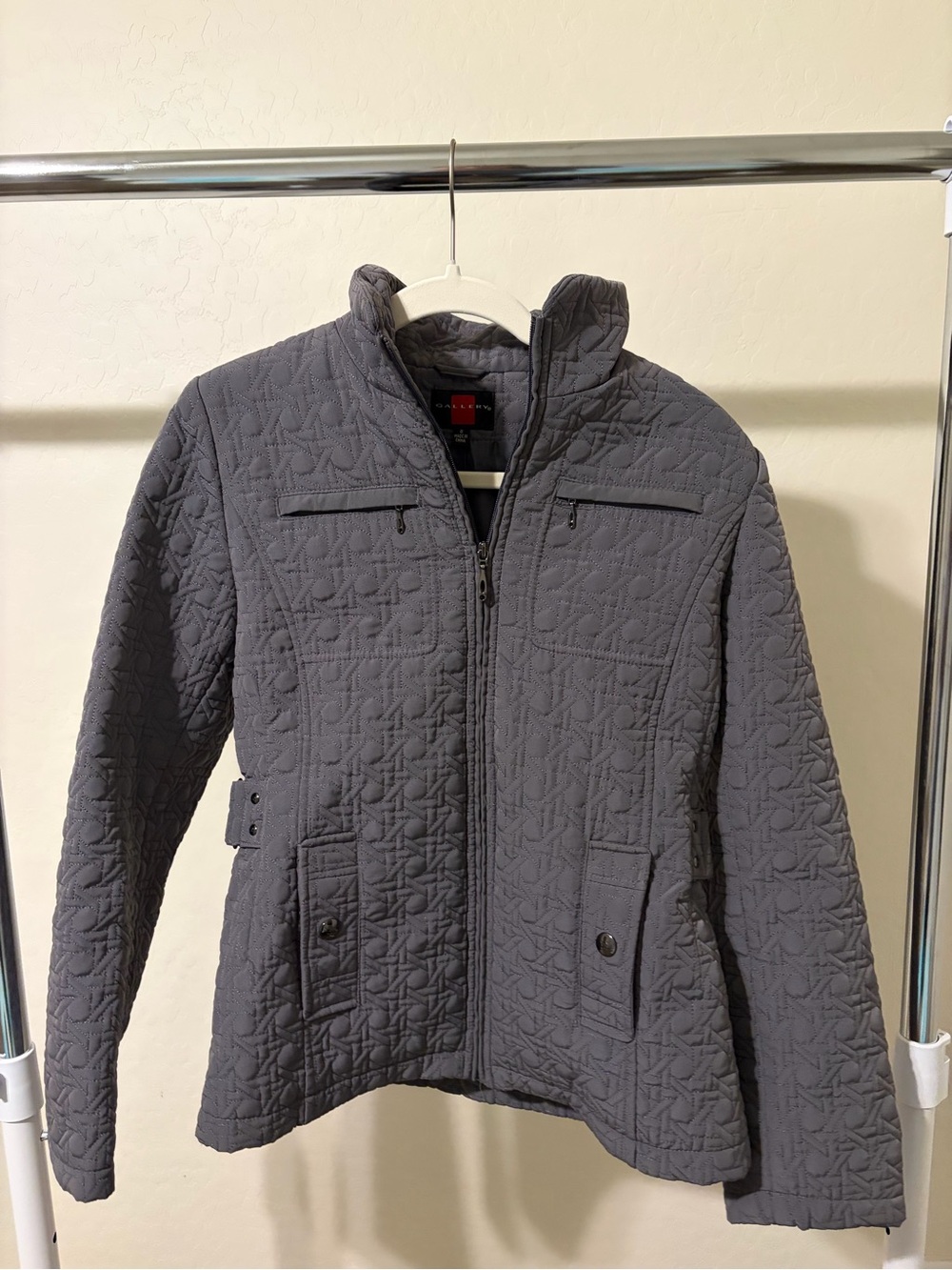 Quilted Dark Gray Women's Jacket with Cinched Waist
